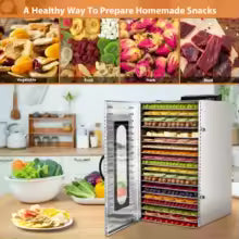 Commercial Grade Food Dehydrator Machine 110V 1500W Stainless Steel 20 Trays Capacity Touch Control LED Display 24H Timer Dryer