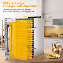 Commercial Grade Food Dehydrator Machine 110V 1500W Stainless Steel 20 Trays Capacity Touch Control LED Display 24H Timer Dryer