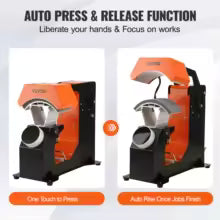 SucceBuy 3in1 Auto Hat Cap Heat Press Machine 6.4x3.5in Press Knob Clamshell Sublimation Transfer 3pcs Replaceable Heating Pad
